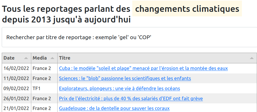 Des graphiques et des tableaux faits à partir des données brutes des JT