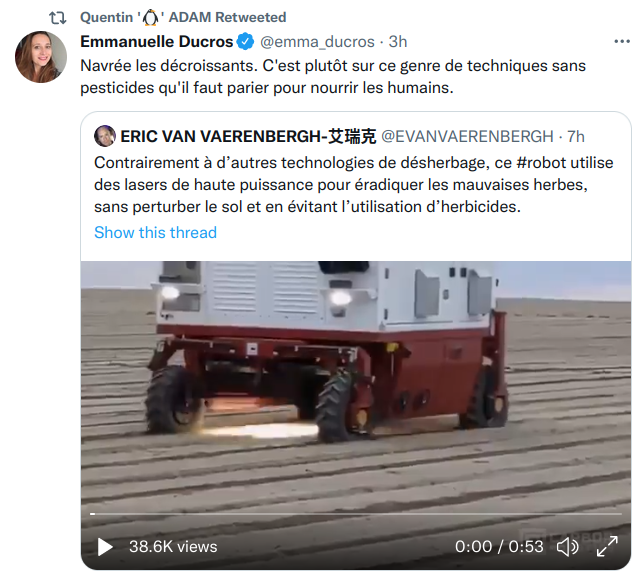 Un tweet retweeté par Quentin Adam de l'édiotorialiste Emmanuelle Ducros